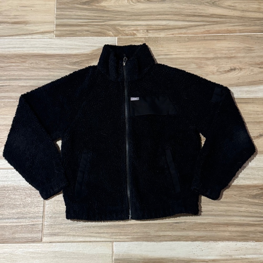 FIGS Technical Collection Black Sherpa Fleece Full Zip Jacket Small 1001568